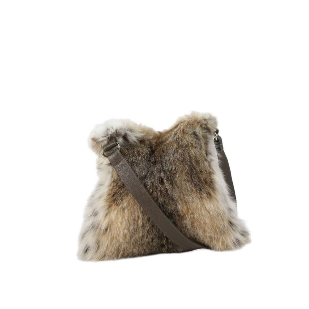 Designer Womens Fox Fur Magnet Closure Shoulder Handbag Brown